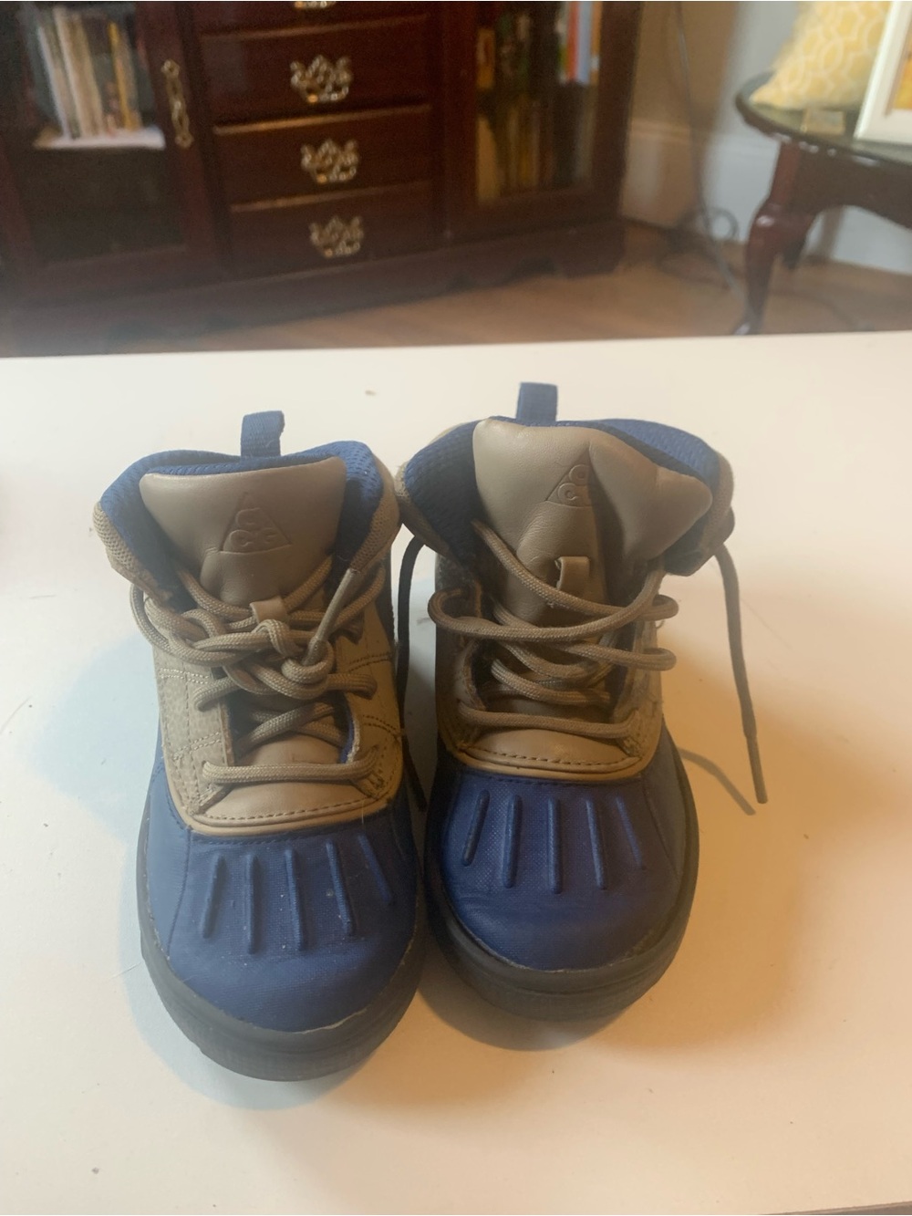 Kids Blue and Tan Winter Boots - Brand Unknown